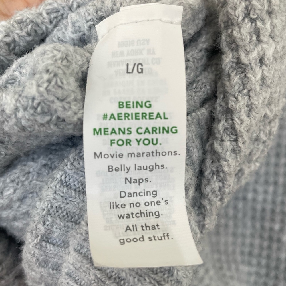 AERIE CozyUp Waffle Quarter Zip Sweater L Gray Oversized Athleisure - Picture 7 of 8